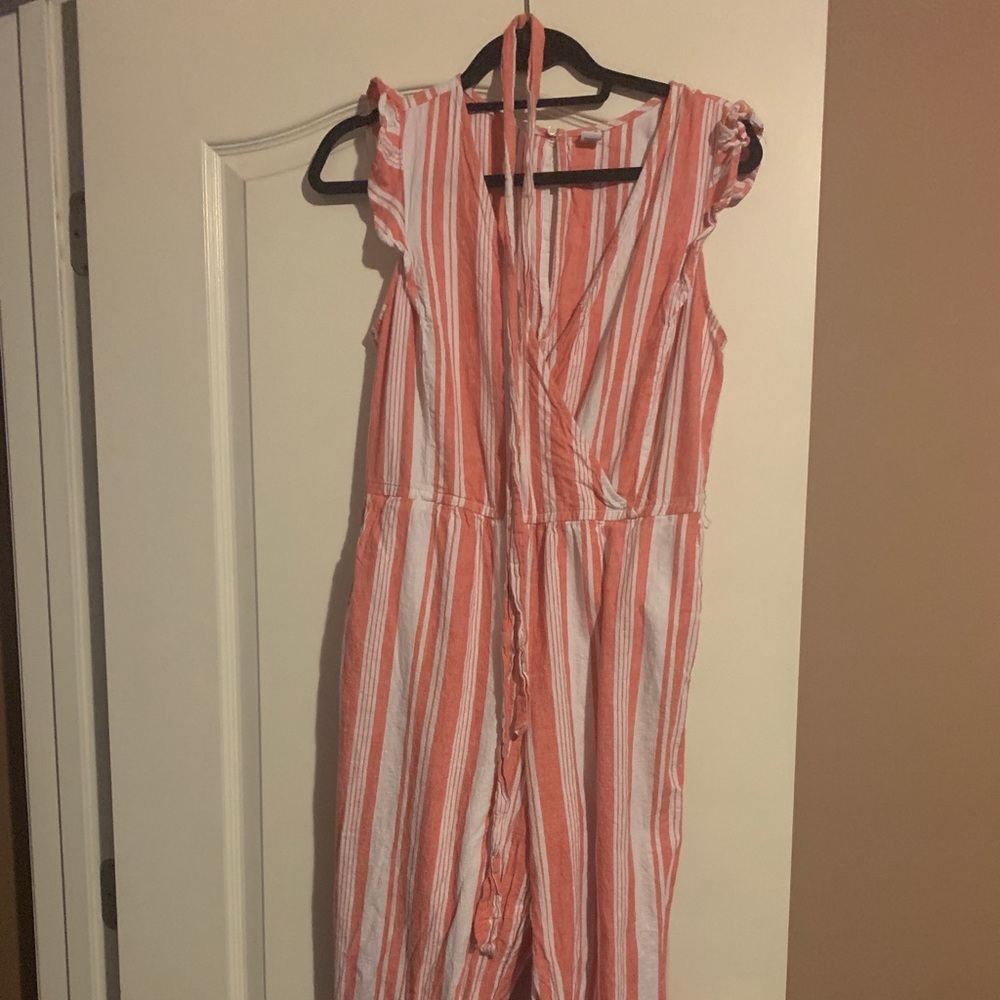 Salmon and white striped jumpsuit